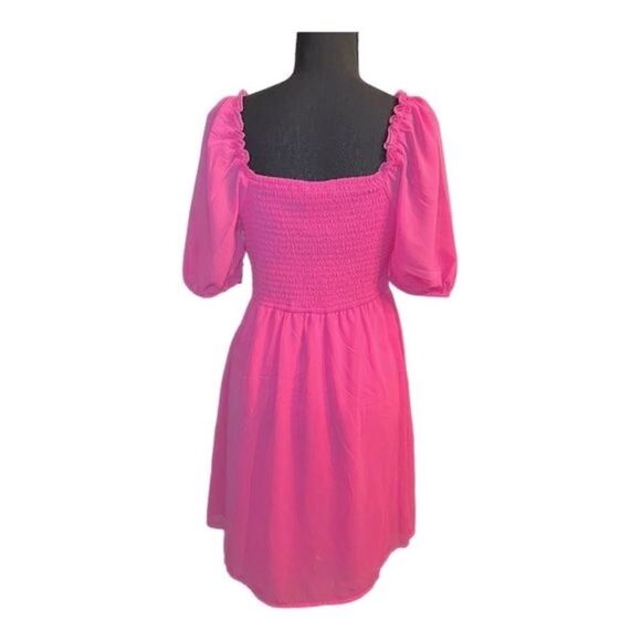 Jessica Simpson Hot Pink Puff-Sleeve Mini Dress NWT | Fall Date-Night Ready | Si - Picture 5 of 11